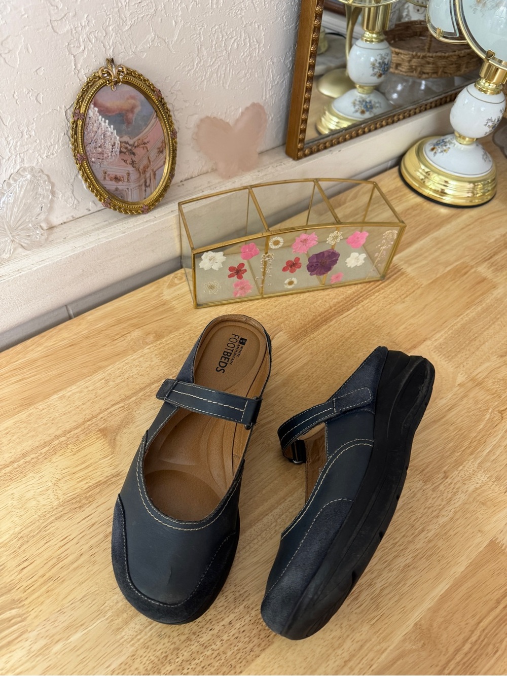 Whimsical White Mountain Navy Leather Mary Jane Comfort Mules Y2K Size 9.5